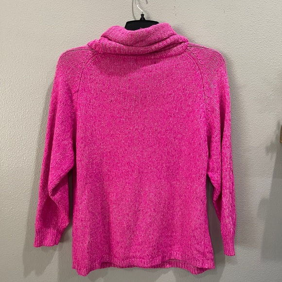 Vintage E.M.T. Hot Pink Cowl neck Silk Angora Lambswool Blend Cable knit Sweater - Picture 7 of 10